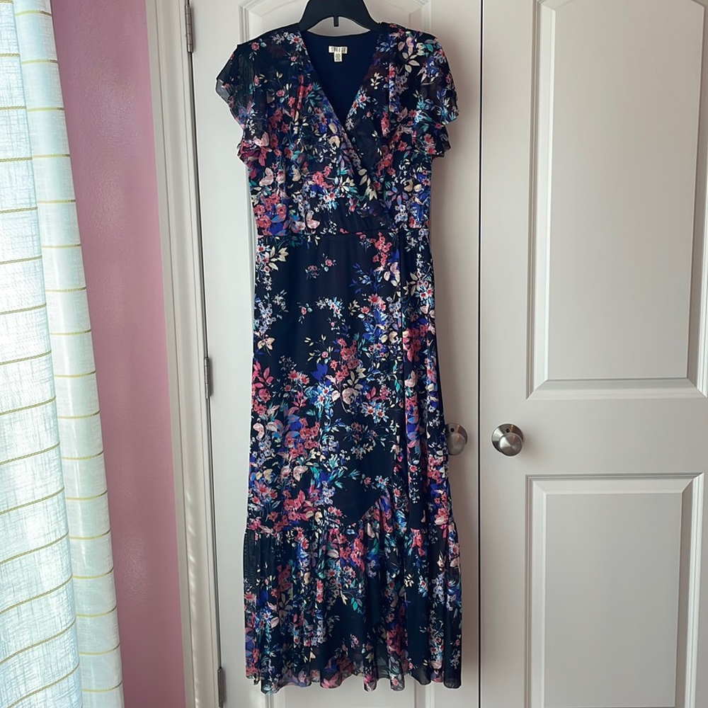 Spedse Blue Floral Short Sleeve Maxi Dress Size Medium